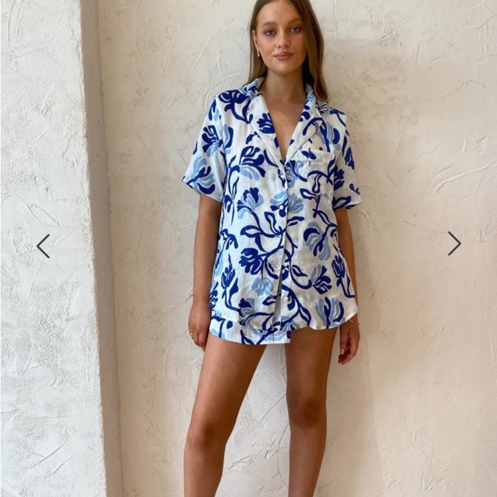 Faithfull the Brand Charlita Shirt Dress In Ensola Floral Blue Mini Dress Linen - Picture 3 of 6